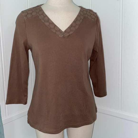 Karen Scott brown top v neck - Picture 1 of 6